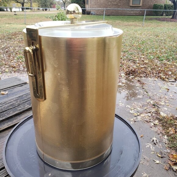 MCM Vintage George Briard Gold 11" Champagne Ice Bucket Metal Handle Lucite Lid - Picture 7 of 16